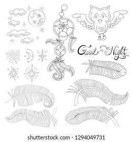 Elements of night and dreams vector set