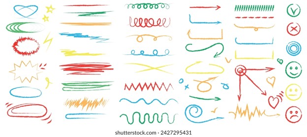 Elements for note-taking, highlighting, and underlining in Hand drawn-style text. 