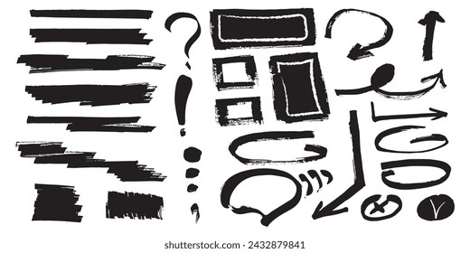 Elements for note-taking, highlighting, and underlining in Hand drawn-style text. 