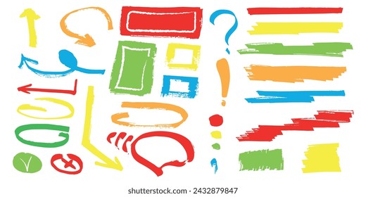 Elements for note-taking, highlighting, and underlining in Hand drawn-style text. 