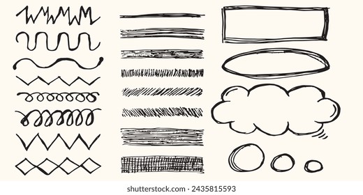 Elements for note-taking, highlighting, and underlining in Hand drawn-style text. 