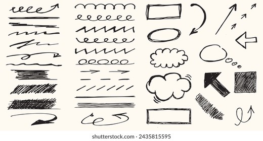 Elements for note-taking, highlighting, and underlining in Hand drawn-style text. 