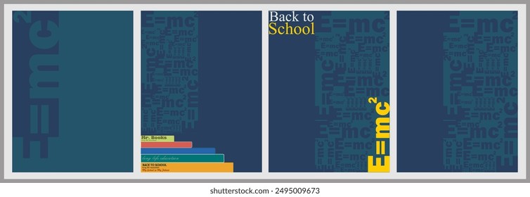 Elements and objects on the theme of Education, simple background for posters, covers, books. Minimalist background with an E=mc2