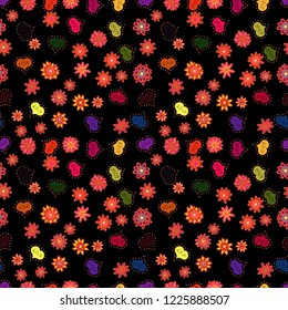 Elements on black, orange and yellow colors. Pattern for wrapping, cover. Valentines Day. Typography lettering poster. Seamless Hearts pattern. Vector illustration.