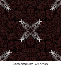Elements on brown and white background. Damask pattern repeating background. White brown and white floral ornament in baroque style.