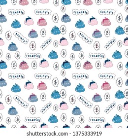Elements on neutral, blue and white colors. Seamless Various money dollar and bitcoin vector set. Money illustration.