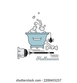 Elements on the theme of Halloween. Vector, linear color icon. Chan with potion and broom.