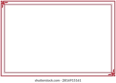 Elements of oriental frame single corner. Red on white rectangle lines border chinese style. Design print for greeting cards, wedding invitations, restaurant menu, royal certificates. Set 25A