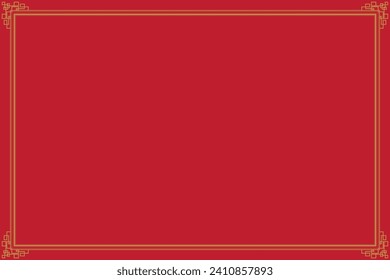 Elements of oriental frames. Gold on red traditional chinese motifs. Design print for greeting cards, wedding invitations, chinese new year, menu, royal certificates. Set 16
