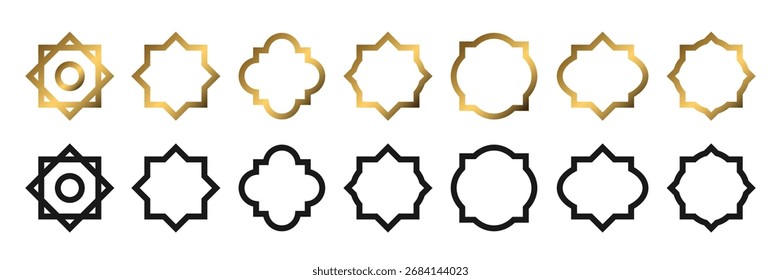 Elementos de padrões orientais. Mínimo dourado e arábico preto molduras de estilo oriental. Ilustração vetorial