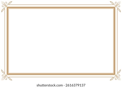 Elements of ornate vintage frames. Border gold on white classic calligraphy swirls, floral motifs. Design print for greeting cards, wedding invitations, restaurant menu, royal certificates. Set 1