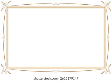 Elements of ornate vintage frames. Border gold on white classic calligraphy swirls, floral motifs. Design print for greeting cards, wedding invitations, restaurant menu, royal certificates. Set 1