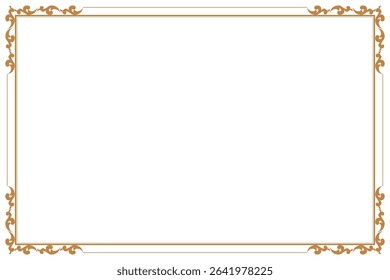 Elements of ornate vintage frames. Border gold on white classic calligraphy swirls, floral motifs. Design print for greeting cards, wedding invitations, restaurant menu, royal certificates. Set 258
