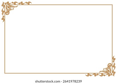 Elements of ornate vintage frames. Border gold on white classic calligraphy swirls, floral motifs. Design print for greeting cards, wedding invitations, restaurant menu, royal certificates. Set 259
