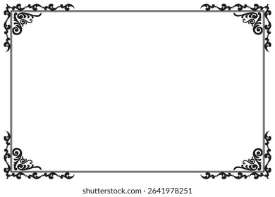 Elements of ornate vintage frames. Border black on white classic calligraphy swirls, floral motifs. Design print for greeting cards, wedding invitations, restaurant menu, royal certificates. Set 260

