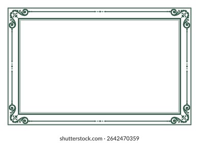 Elements of ornate vintage frames. Border green on white classic calligraphy swirls, floral motifs. Design print for greeting cards, wedding invitations, restaurant menu, royal certificates. Set 265