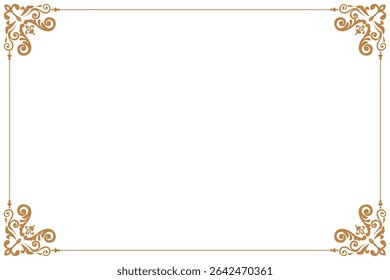 Elements of ornate vintage frames. Border gold on white classic calligraphy swirls, floral motifs. Design print for greeting cards, wedding invitations, restaurant menu, royal certificates. Set 268