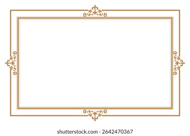 Elements of ornate vintage frames. Border gold on white classic calligraphy swirls, floral motifs. Design print for greeting cards, wedding invitations, restaurant menu, royal certificates. Set 272