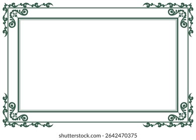 Elements of ornate vintage frames. Border green on white classic calligraphy swirls, floral motifs. Design print for greeting cards, wedding invitations, restaurant menu, royal certificates. Set 263