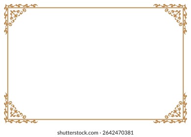 Elements of ornate vintage frames. Border gold on white classic calligraphy swirls, floral motifs. Design print for greeting cards, wedding invitations, restaurant menu, royal certificates. Set 274