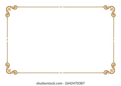 Elements of ornate vintage frames. Border gold on white classic calligraphy swirls, floral motifs. Design print for greeting cards, wedding invitations, restaurant menu, royal certificates. Set 1