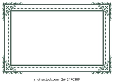 Elements of ornate vintage frames. Border green on white classic calligraphy swirls, floral motifs. Design print for greeting cards, wedding invitations, restaurant menu, royal certificates. Set 273