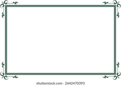 Elements of ornate vintage frames. Border green on white classic calligraphy swirls, floral motifs. Design print for greeting cards, wedding invitations, restaurant menu, royal certificates. Set 281
