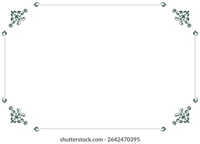 Elements of ornate vintage frames. Border green on white classic calligraphy swirls, floral motifs. Design print for greeting cards, wedding invitations, restaurant menu, royal certificates. Set 277