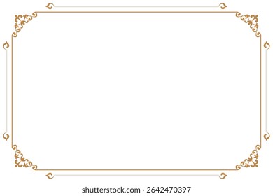 Elements of ornate vintage frames. Border gold on white classic calligraphy swirls, floral motifs. Design print for greeting cards, wedding invitations, restaurant menu, royal certificates. Set 276