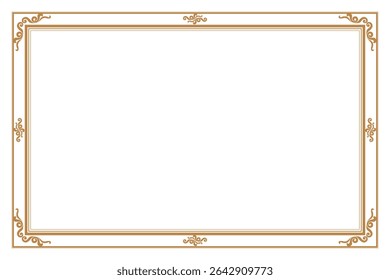 Elements of ornate vintage frames. Border gold on white classic calligraphy swirls, floral motifs. Design print for greeting cards, wedding invitations, restaurant menu, royal certificates. Set 284