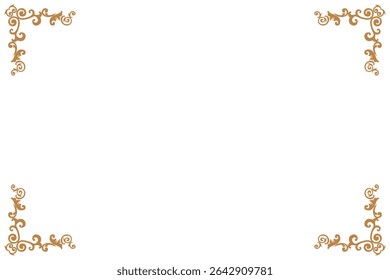 Elements of ornate vintage frames. Border gold on white classic calligraphy swirls, floral motifs. Design print for greeting cards, wedding invitations, restaurant menu, royal certificates. Set 296