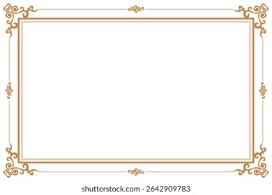 Elements of ornate vintage frames. Border gold on white classic calligraphy swirls, floral motifs. Design print for greeting cards, wedding invitations, restaurant menu, royal certificates. Set 292