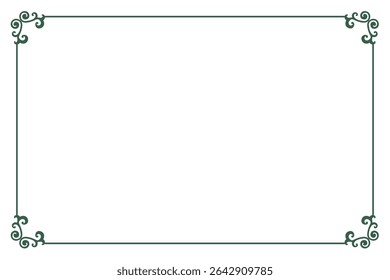 Elements of ornate vintage frames. Border green on white classic calligraphy swirls, floral motifs. Design print for greeting cards, wedding invitations, restaurant menu, royal certificates. Set 289