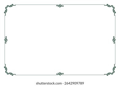 Elements of ornate vintage frames. Border green on white classic calligraphy swirls, floral motifs. Design print for greeting cards, wedding invitations, restaurant menu, royal certificates. Set 285