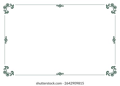 Elements of ornate vintage frames. Border green on white classic calligraphy swirls, floral motifs. Design print for greeting cards, wedding invitations, restaurant menu, royal certificates. Set 287