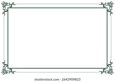 Elements of ornate vintage frames. Border green on white classic calligraphy swirls, floral motifs. Design print for greeting cards, wedding invitations, restaurant menu, royal certificates. Set 291