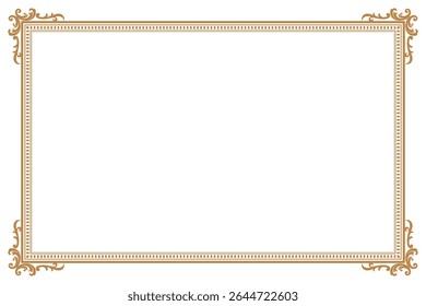 Elements of ornate vintage frames. Border gold on white classic calligraphy swirls, floral motifs. Design print for greeting cards, wedding invitations, restaurant menu, royal certificates. Set 326