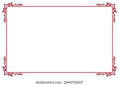 Elements of ornate vintage frames. Border red on white classic calligraphy swirls, floral motifs. Design print for greeting cards, wedding invitations, restaurant menu, royal certificates. Set 321