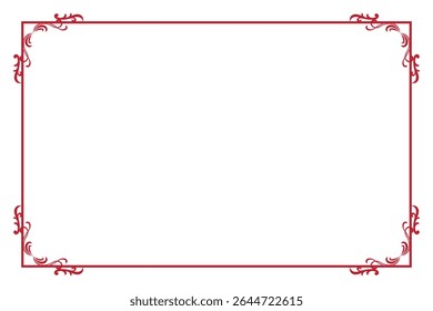 Elements of ornate vintage frames. Border red on white classic calligraphy swirls, floral motifs. Design print for greeting cards, wedding invitations, restaurant menu, royal certificates. Set 325