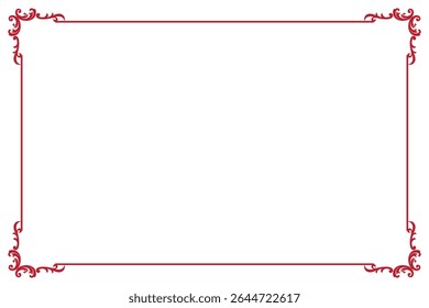 Elements of ornate vintage frames. Border red on white classic calligraphy swirls, floral motifs. Design print for greeting cards, wedding invitations, restaurant menu, royal certificates. Set 327