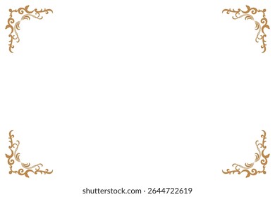 Elements of ornate vintage frames. Border gold on white classic calligraphy swirls, floral motifs. Design print for greeting cards, wedding invitations, restaurant menu, royal certificates. Set 324