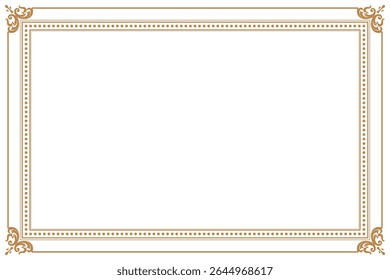 Elements of ornate vintage frames. Border gold on white classic calligraphy swirls, floral motifs. Design print for greeting cards, wedding invitations, restaurant menu, royal certificates. Set 332
