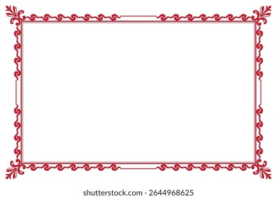 Elements of ornate vintage frames. Border red on white classic calligraphy swirls, floral motifs. Design print for greeting cards, wedding invitations, restaurant menu, royal certificates. Set 340
