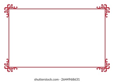 Elements of ornate vintage frames. Border red on white classic calligraphy swirls, floral motifs. Design print for greeting cards, wedding invitations, restaurant menu, royal certificates. Set 345

