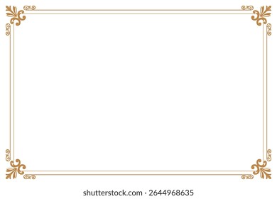Elements of ornate vintage frames. Border gold on white classic calligraphy swirls, floral motifs. Design print for greeting cards, wedding invitations, restaurant menu, royal certificates. Set 337

