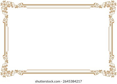Elements of ornate vintage frames. Border gold on white classic calligraphy swirls, floral motifs. Design print for greeting cards, wedding invitations, restaurant menu, royal certificates. Set 365