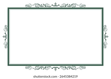 Elements of ornate vintage frames. Border green on white classic calligraphy swirls, floral motifs. Design print for greeting cards, wedding invitations, restaurant menu, royal certificates. Set 374