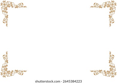 Elements of ornate vintage frames. Border gold on white classic calligraphy swirls, floral motifs. Design print for greeting cards, wedding invitations, restaurant menu, royal certificates. Set 364