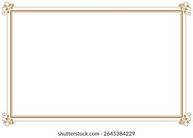 Elements of ornate vintage frames. Border gold on white classic calligraphy swirls, floral motifs. Design print for greeting cards, wedding invitations, restaurant menu, royal certificates. Set 355