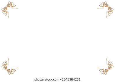 Elements of ornate vintage frames. Border gold on white classic calligraphy swirls, floral motifs. Design print for greeting cards, wedding invitations, restaurant menu, royal certificates. Set 362